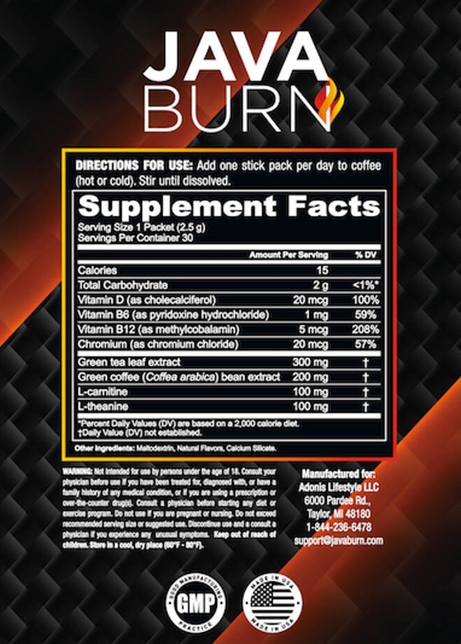 Java Burn reviews - Supplement Facts