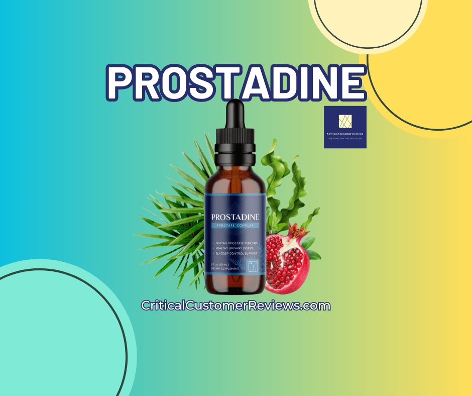 Prostadine reviews: Single bottle of Prostadine prostate health supplement against a green and yellow background for Prostadine reviews.