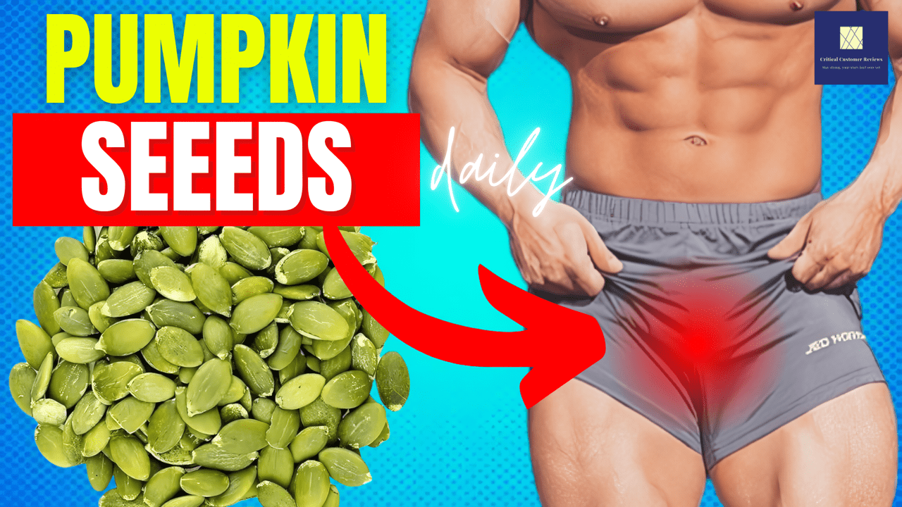 Pumpkin Seeds: Man and pumpkin seeds against a blue background to emphasize their benefits for prostate health and more.