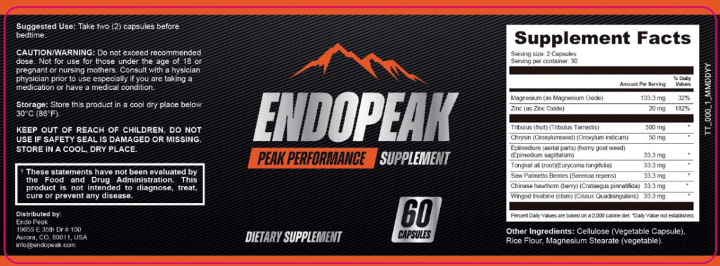 endopeak-supplement-facts